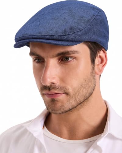 ZLYC 남성용 여름 플랫 캡 Scally Ivy Gatsby Newsboy Beret Driver Cabbie 사냥 모자 - color: 플레인 네이비