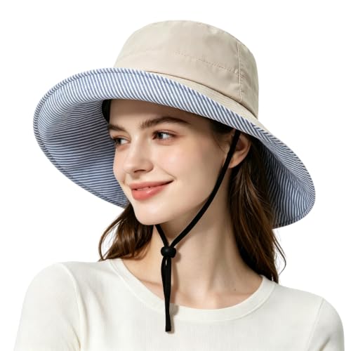 Womens Wide Brim Sun Hat UPF 50+ Foldable Bucket for Beach Travel - color: Khaki