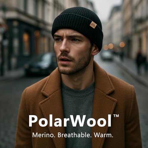 TOP-EX 100% Australian Merino Wool Fisherman Beanie, Short Cuffed Knit - color: City Black, size: Medium-Large