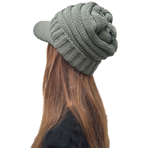 XYIYI Beanie Tail Winter Warm Knit Messy High Bun Ponytail Hats Visor Beanie Cap - color: A Grey