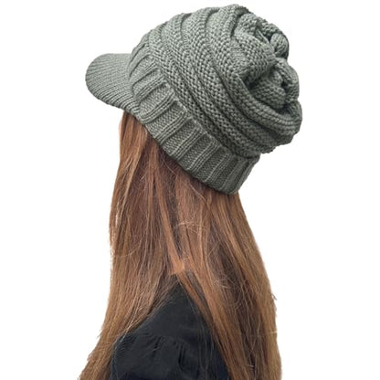 XYIYI Beanie Tail Winter Warm Knit Messy High Bun Ponytail Hats Visor Beanie Cap - color: A Grey