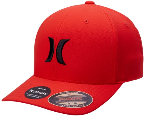 Hurley Mens Baseball Cap Curved Brim Moisture Wicking Flexfit Fitted Hats - color: Chile Red, size: Small-Medium