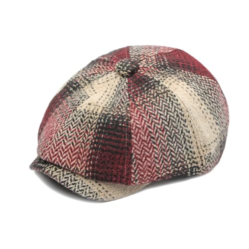 Mens Classic Newsboy Flat Cap Gatsby Ivy Cabbie Hat - color: B-red