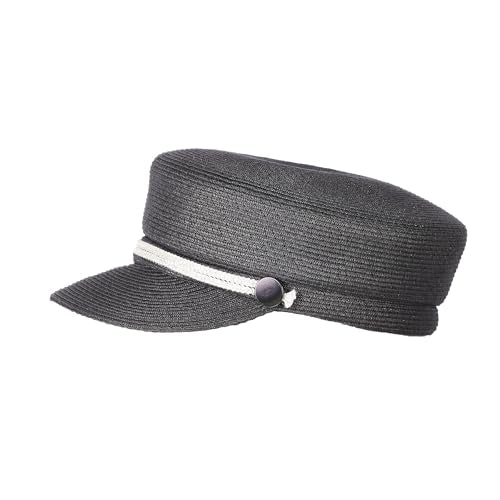 Women's Polyester Straw Newsboy Cap, Gatsby Ivy Style Visor Beach Hat, Adjustable - color: Black