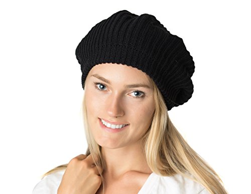 an Fall Winter Knit Beanie Beret Hat for Women Soft Knit Lining Many Styles - color: Black