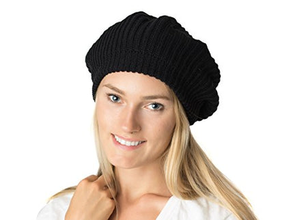 an Fall Winter Knit Beanie Beret Hat for Women Soft Knit Lining Many Styles - color: Black