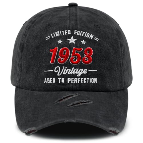 3D Embroidered Birthday Vintage Baseball Cap for Men Women, Washed Distressed Classic Cotton Adjustable Ideal Hat - color: 1953 Year