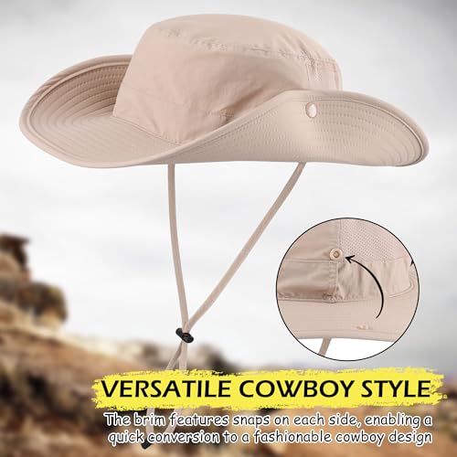 Connectyle Men's Sun Hat UPF 50+ Wide Brim Bucket Hats for Fishing Hiking Gardening Adjustable Boonie Hat Outdoor Safari Hats - color: Light Khaki