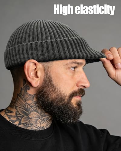 Wool Fisherman Beanies for Men Knit Fall Winter Beanie Hat Skull Cap - color: Charcoal Gray