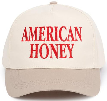 D&Y Retro 2-Tone Canvas Baseball Cap for Women - Funny Embroidered Distressed Snapback, Adjustable Cotton Dad Hat - color: American Honey-beige