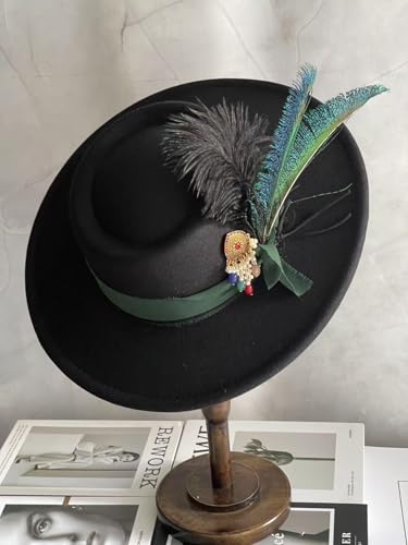 Bohemian Peacock Feather Fedora Hat for Women Wedding Photoshoot Ascot