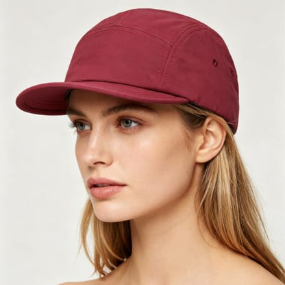 COOLSOME 5 Panels Hat Basic Daily Wear Breathable Quick Dry Cap - color: Black+red/M Size