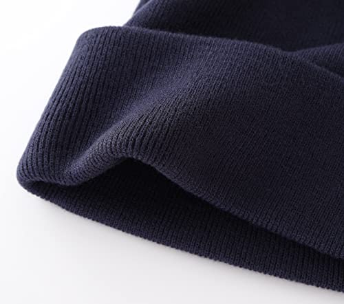 Home Prefer Mens Winter Hats Acrylic Knit Cuff Beanie Cap Warm Womens Beanie Hat - color: Navy Blue