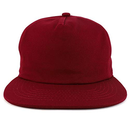 Trendy Apparel Shop Plain Unstructured 5 Panel Flat Bill Snapback Baseball Cap - color: Burgundy