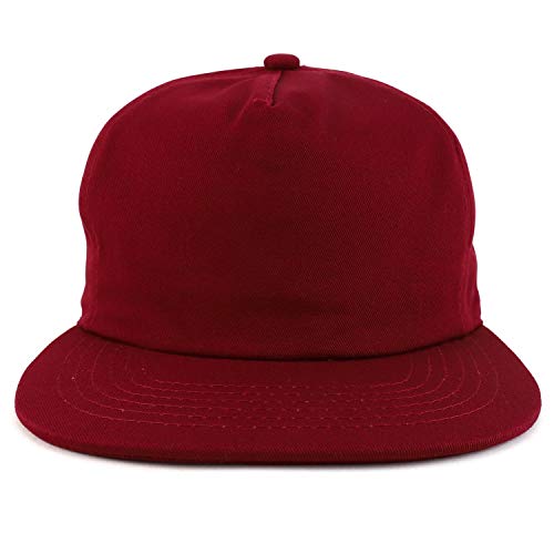 Trendy Apparel Shop Plain Unstructured 5 Panel Flat Bill Snapback Baseball Cap - color: Burgundy