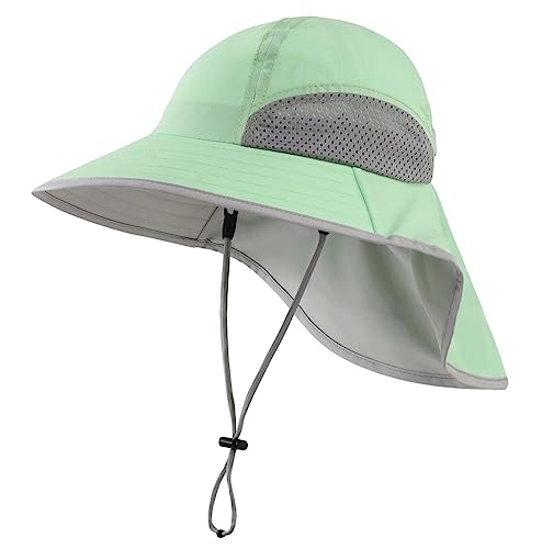 Connectyle Kids Sun Hat Adjustable Fishing Hat for Boys Grils Breathable UPF 50+ Protection Outdoor Beach Hat with Neck Flap - color: Mint Green