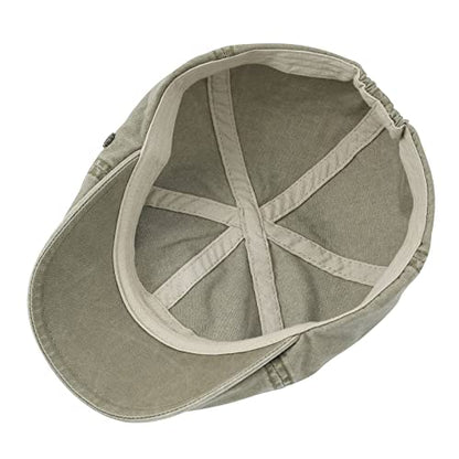 VOBOOM Cotton Flat Cabbie Hat Gatsby Ivy Irish Hunting Newsboy Cap - color: Washed Khaki