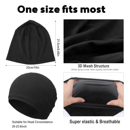 3-Pack Cooling Skull Caps for Men Women Breathable Mesh Helmet Liner Running Hats Quick Dry Beanie for Summer Cycling Wicking Gym & Winter Sun Protection