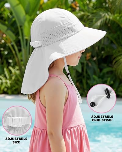 Toddler Baby Sun Hat Kids Summer Beach Essentials Adjustable Beach Hats with Bucket Wide Brim for Boys Girls Age 0-14 Years - color: 2 Pack (White+mint Green), size: 6-24 Months
