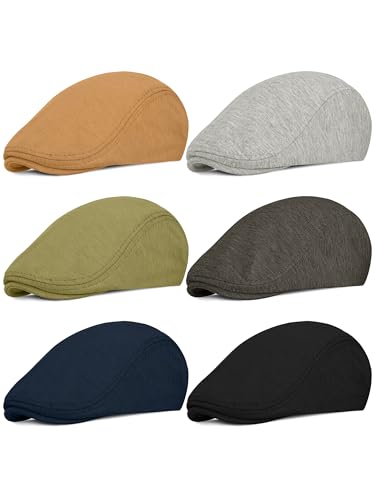 6 Pieces Men's Newsboy Caps Gatsby Cabbie Driving Hunting Cap Newsboy Flat Cap Irish Hats Ivy Hat - color: Dark Gray, Light Gray, Black, Navy, Khaki, Green
