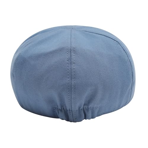 ZLYC Men Cotton Flat Cap Summer Scally Newsboy Beret Driver Hat - color: Plain Blue