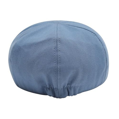 ZLYC Men Cotton Flat Cap Summer Scally Newsboy Beret Driver Hat - color: Plain Blue