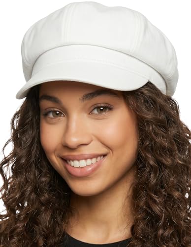 Funky Junque Women's Newsboy Cabbie Cap, Vintage Baker Boy Hat - color: White