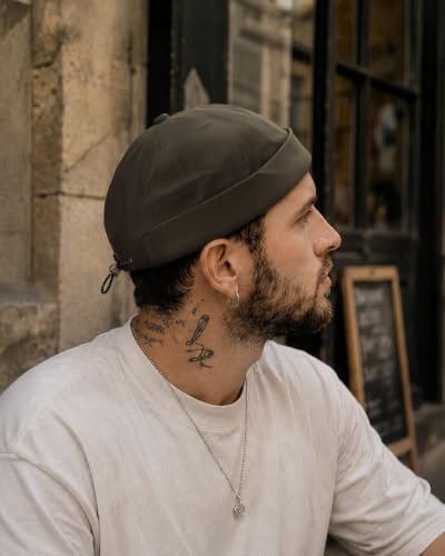 Croogo Brimless Hat for Men Cotton Docker Cap Adjustable Retro Skullcap - color: Brown