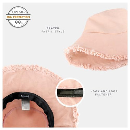 CHOK.LIDS Frayed Bucket Hat Washed Cotton Floppy Wide Brim Boonie Cap - color: Pink Salt