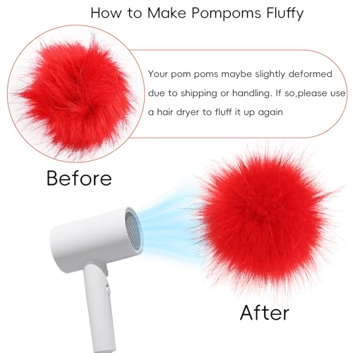 24 Pcs 2.8 Inch Faux Fur Pom Poms for Hats with Elastic Loop - color: Red-24PCS