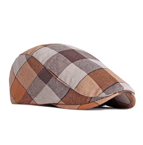 Gudessly Mens Adjustable Colorful Striped Plaid Ivy Newsboy Cabbie Gatsby Golf Cap Flat Cotton Hat Thin Cap - color: U-orange
