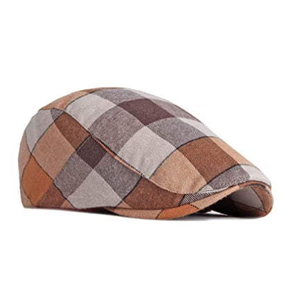 Gudessly Mens Adjustable Colorful Striped Plaid Ivy Newsboy Cabbie Gatsby Golf Cap Flat Cotton Hat Thin Cap - color: U-orange