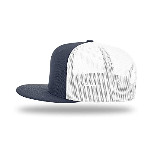 Richardson 511 Wool Blend Flatbill Trucker Snapback Adjustable Cap - color: Navy/White