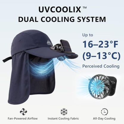 TOP-EX UVCoolix™ Cooling Neck Flap Baseball Sun Cap with Solar Fan - color: Navy Blue, size: Large-X-Large