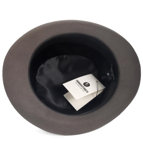 Men's Wool Fedora Hats Women Felt Bowler Derby Hat with Feather - color: Grey, size: Large