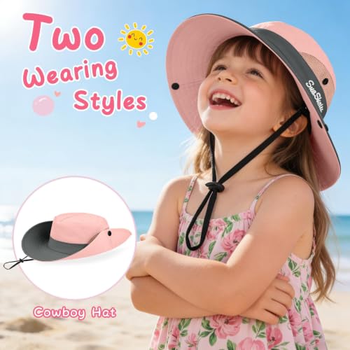 ZOORON Kids Girls Ponytail Sun Hat UPF 50+ Breathable Mesh Water-Resistant - color: Two-tone Pink