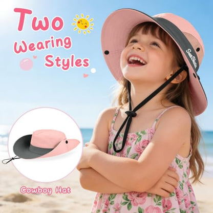 ZOORON Kids Girls Ponytail Sun Hat UPF 50+ Breathable Mesh Water-Resistant - color: Two-tone Pink