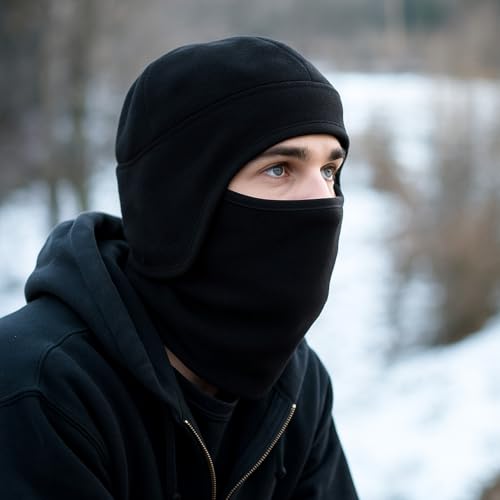 2 in 1 Winter Hat Winter Face Mask Hat with Ear Flaps Ski Mask Beanie for Cold Weather Gear Skiing Snowboarding - color: Black