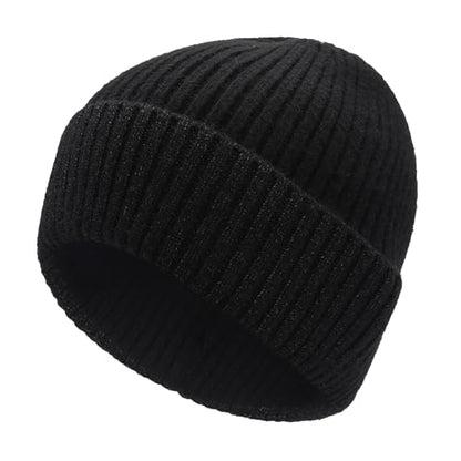 ZLYC Men Winter Knit Fisherman Beanie Hat Fashion Warm Daily Skull Cap - color: Cuffed Charcoal and Black