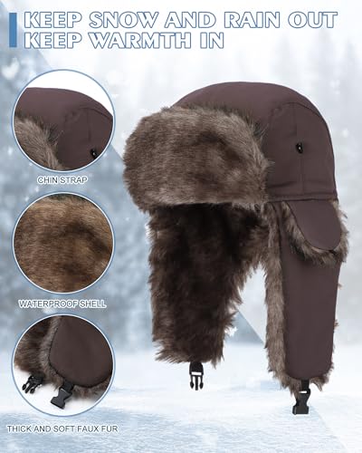 Chicingyou Trapper Hat for Man Women Warm Windproof Waterproof Russian Ushanka Hat Faux Fur Snow Ski Cap with Ear Flap - color: Green, Brown