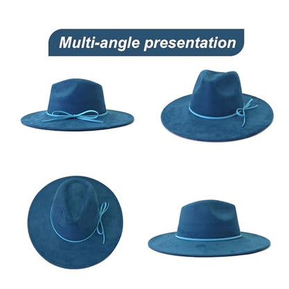 Fedora Hats for Women Man with Big Wide Brim Classic Suede Panama Hat Western Outdoor hat - color: Blue
