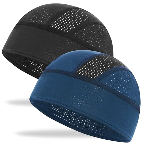 Cooling Skull Cap Breathable Mesh Helmet Liner Motorcycle Cycling - color: 2-black+navy Blue