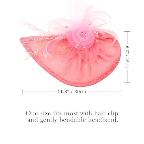 AQOKKA Women Fascinators Hats Flower Fascinators with Headband and Clip Tea Party Headwear for Women and Girls - color: Feather Flower: Pink