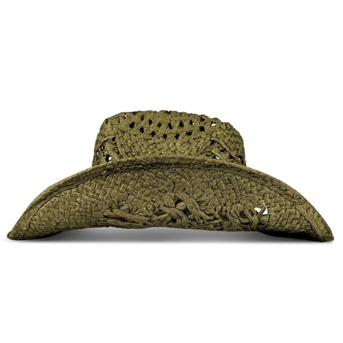 Lucky Brand Women's Straw Cowboy Hat | Rope Design | Western | Style | Fashion | Sun Protection | Breathable - color: Woven Straw - Olive