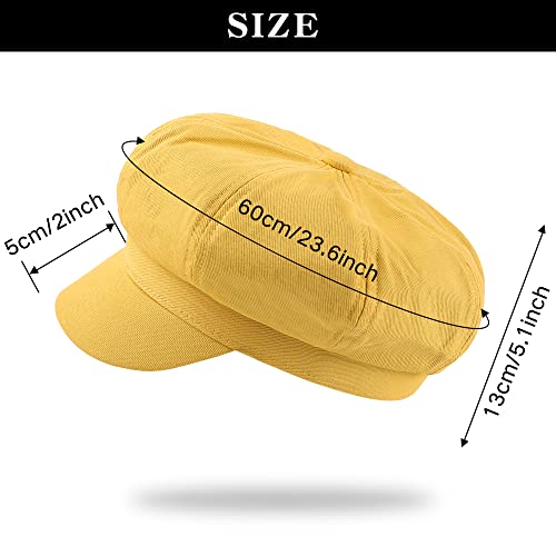 Newsboy Cabbie Baker boy hat Beret Cap for Women Pageboy Visor Paperboy Hat Sailor Fiddler Hat Adjustable - color: Yellow 1