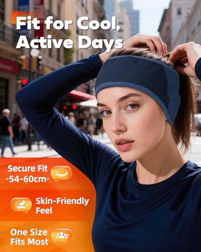 Winter Sport Headband Ear Warmer - Windproof Forehead & Breathable Fleece Headband for Skiing, Running, Cycling - color: Navy Blue
