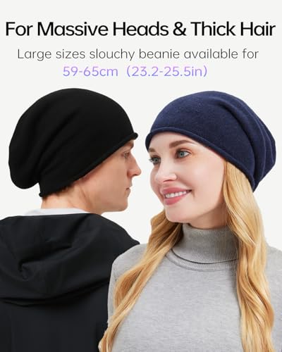 Zylioo XXL Slouchy Beanie for Big Heads Women,Lightweight Stretch Knit Hat - color: Gray