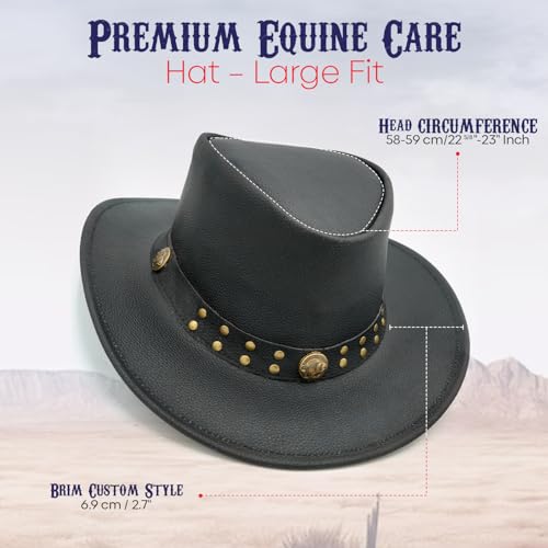 Equine Care Leather Cowboy Hat for Men & Women, Genuine Leather Western - color: Matte Black, size: 7-7 1/8