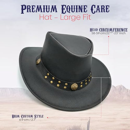 Equine Care Leather Cowboy Hat for Men & Women, Genuine Leather Western - color: Matte Black, size: 7 1/4-7 3/8