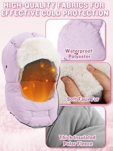 Winter Trapper Hat for Women - Windproof & Waterproof Hat with Removable Mask Goggles Ear Flaps, Purple